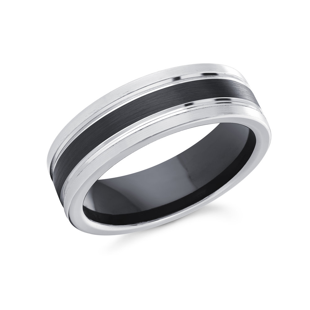 White/Black Cobalt Men's Ring Size 7mm (CB-017)