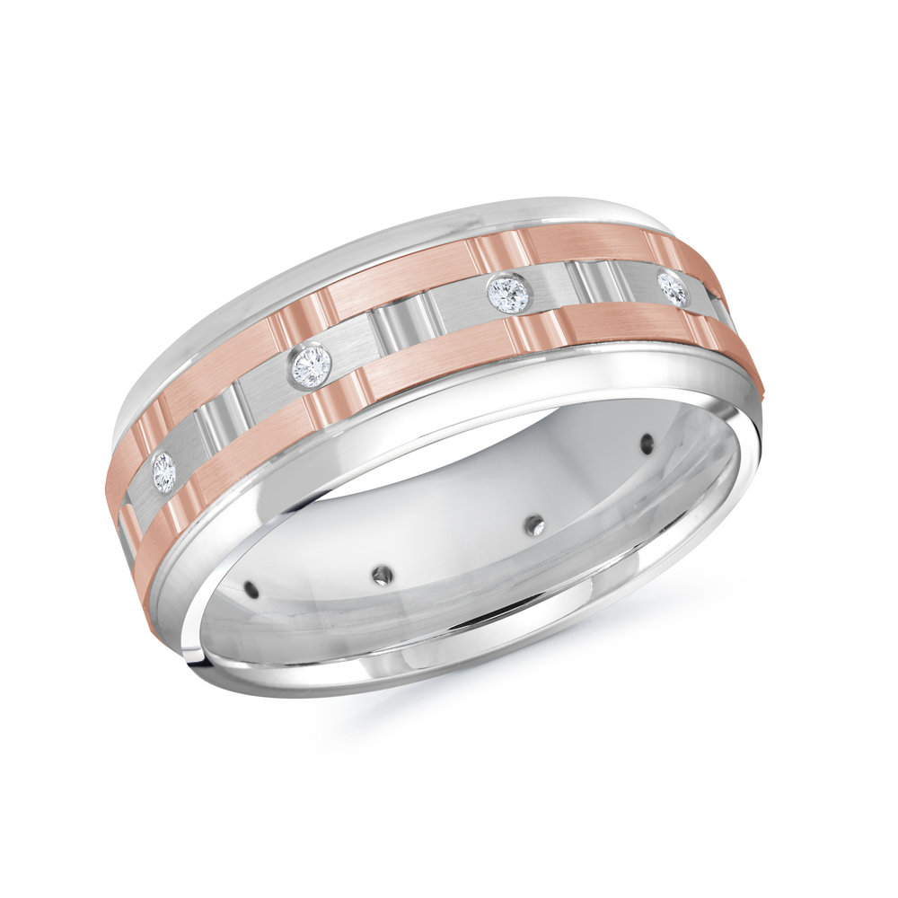 White/Pink Gold Men's Ring Size 8mm (MRD-086-8WP15)