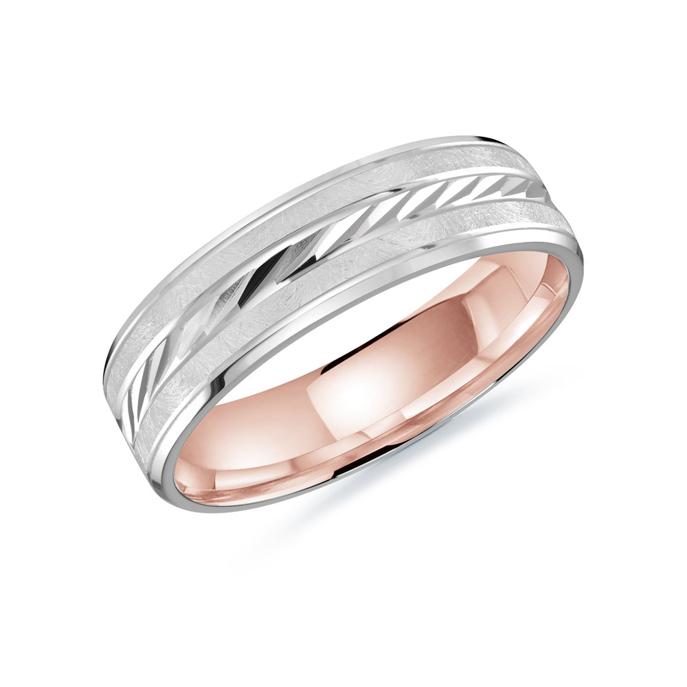White/Pink Gold Men's Ring Size 6mm (LUX-206-6WZP)