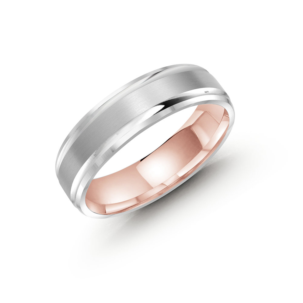 White/Pink Gold Men's Ring Size 6mm (LUX-411-6WZP)