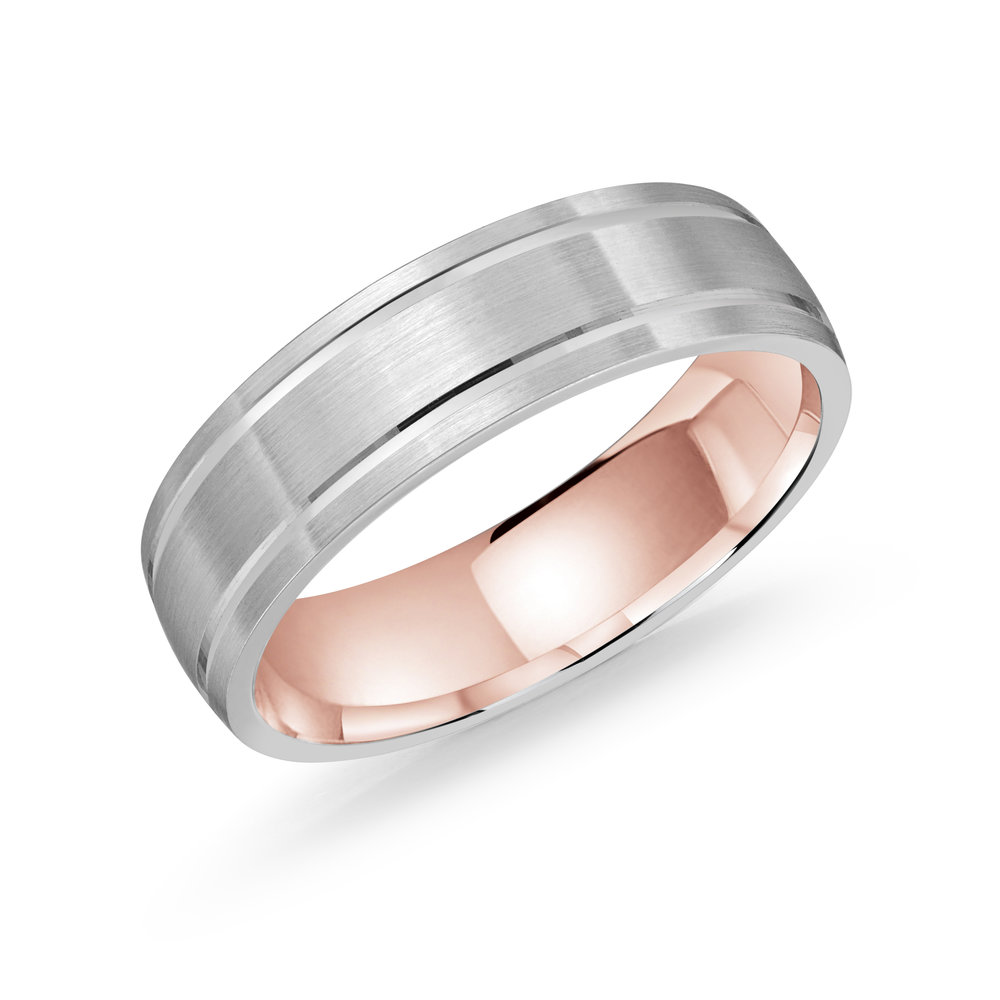White/Pink Gold Men's Ring Size 6mm (LUX-976-6WZP)