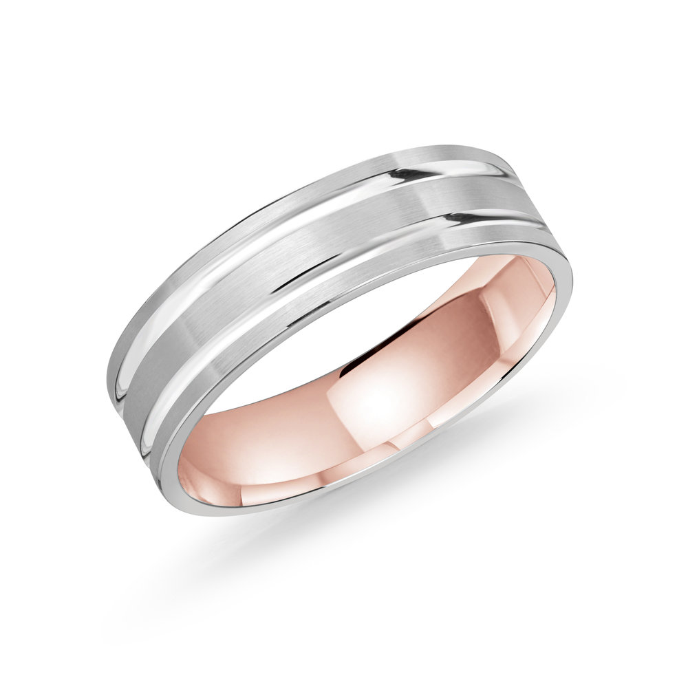 White/Pink Gold Men's Ring Size 6mm (LUX-986-6WZP)